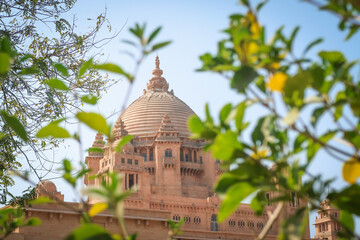 Umaid bhawan palace on blue sky, Jodhpur or blue city, Rajasthan, India. Managed by Taj Hotels