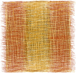 Rustic grunge striped woven rug, mat, carpet, plaid with fringe in brown, beige, orange colors isolated on white