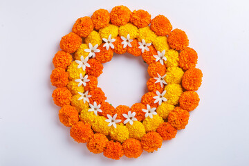 Marigold Flower rangoli Design for Diwali Festival , Indian Festival flower decoration