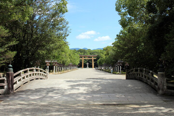 Bridge and entrance Kashihara Jingu Temple in Nara