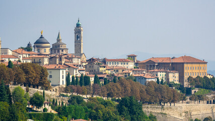 Fototapeta na wymiar Bergamo. One of the beautiful city in Italy. Lombardia. Amazing landscape at the old town from the surrounding hills. Touristic destination. Best of Italy