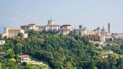 Fototapeta premium Bergamo. One of the beautiful city in Italy. Lombardia. Amazing landscape at the old town from the surrounding hills. Touristic destination. Best of Italy