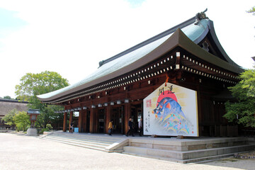 Giant ema wooden prayer plaque, depicting boar or pig at Kashihara Jingu