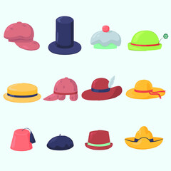 various hats caps collection flat design