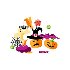 Happy Halloween card. Flat style vector illustration. Great for party invitation, flyer, greeting card, print.