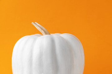 halloween background of pumpkin painted white in orange background