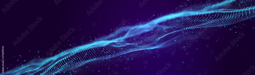 Aufkleber Abstract wave of sound particles. Equalizer for music. Signal transmission. 3d rendering.