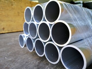 stack of aluminium pipes