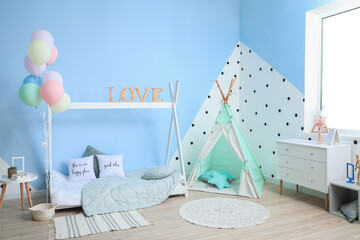 Interior of modern children's room with comfortable bed © Pixel-Shot