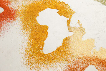 World map made of different spices on light background