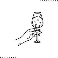 woman hand holding vine glass vector icon in outline