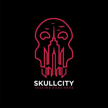 City skyline skull design concept. Real estate logo design and building symbol