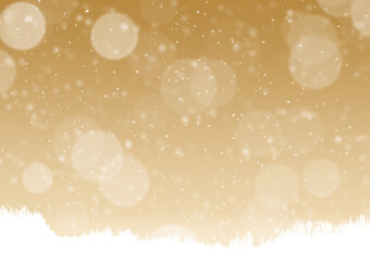 雪が降る金色の空と雪が積もる森