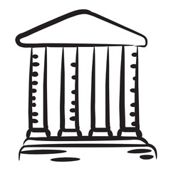 
Icon design of bank building, financial institute in doodle style 
