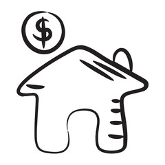 
Icon design of bank building, financial institute in doodle style 

