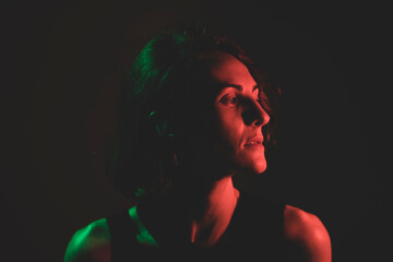 portrait shooting in red and green light