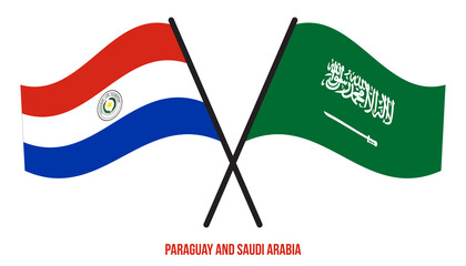 Paraguay and Saudi Arabia Flags Crossed And Waving Flat Style. Official Proportion. Correct Colors.