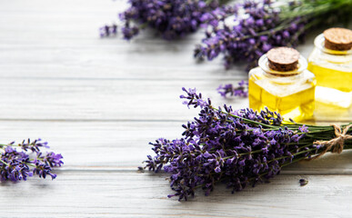Fresh lavender flowers  and essential oils