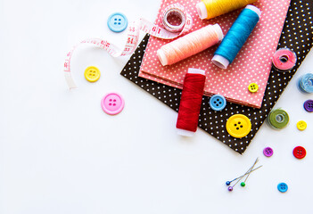 Sewing accessories on a white background