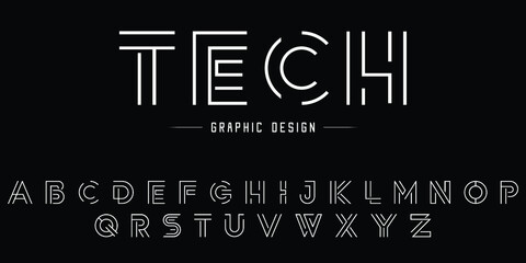 Double lines font for personal and business use. Abstract alphabet minimal and monogram tech fonts. Vector illustration.