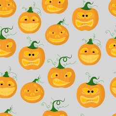 Halloween bright background. Seamless pattern for Halloween. Funny pumpkins.