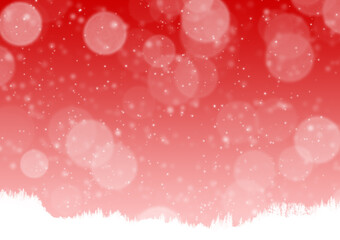 雪が降る赤色の空と雪が積もる森