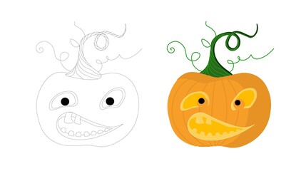 Halloween coloring book. Funny pumpkin on a white background. Children's coloring.