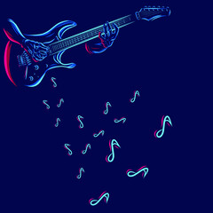 playing guitar line pop art potrait logo colorful design with dark background. Abstract vector illustration.