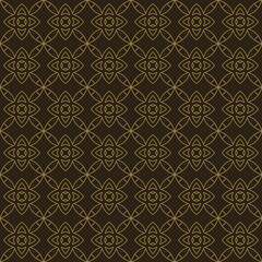 Stylish gold ornament on a black background seamless wallpaper texture, vector image