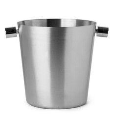 Empty metal ice bucket isolated on white
