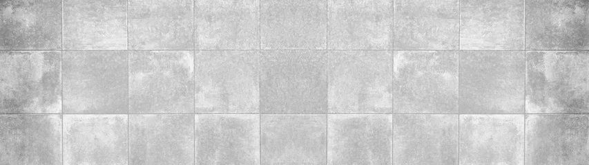 Poster Seamless grunge grey gray white square mosaic concrete cement stone wall tiles pattern texture wide background banner panoramic panorama © Corri Seizinger