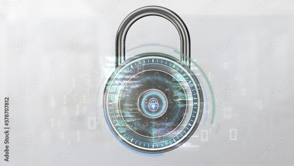 Poster padlock and security data - 3d rendering