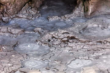 Boiling mud pools in Craters of the Moon geothermal area