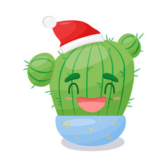 Cute cactus in a pot isolated on a white background. Funny children's print. Vector illustration. Great for t-shirts, covers, children's clothing, posters, greeting cards.