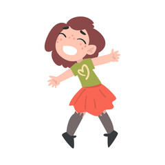 Smiling Little Girl, Cute Happy Kid Having Fun Cartoon Style Vector Illustration