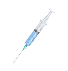 Syringe with blue liquid. Flast style