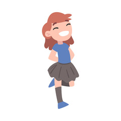 Smiling Little Girl, Cute Happy Kid in Casual Clothes Having Fun Cartoon Style Vector Illustration