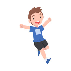 Fototapeta na wymiar Running Little Boy, Cute Happy Preschooler Kid Having Fun Cartoon Style Vector Illustration