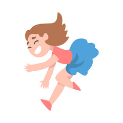 Little Girl Happily Jumping, Smiling Preschooler Kid Having Fun Cartoon Style Vector Illustration I