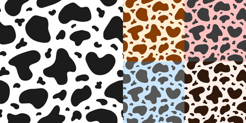 Vector abstract seamless animal background with spots. Cow hide pattern. Great for paper, card, wallpaper, banner, fabric, interior. Hand drawn illustration. EPS 10.