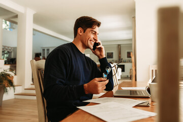 Business man staying home working