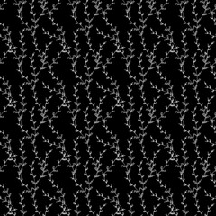 Cozy square seamless pattern autumn twigs on a black background. Textured digital sketch for pencil. Print for wrapping paper, cover, banner, postcard, fabric, textile, wallpaper.