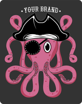 vector illustration of a cute one eyed pirate octopus