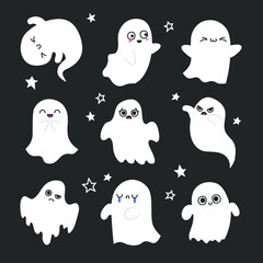 Pack of vector cute Halloween ghosts  - 378710041