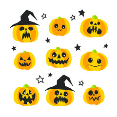 Collection of colorful vector pumpkin heads for Halloween - 378710043