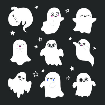 Pack of vector cute Halloween ghosts 