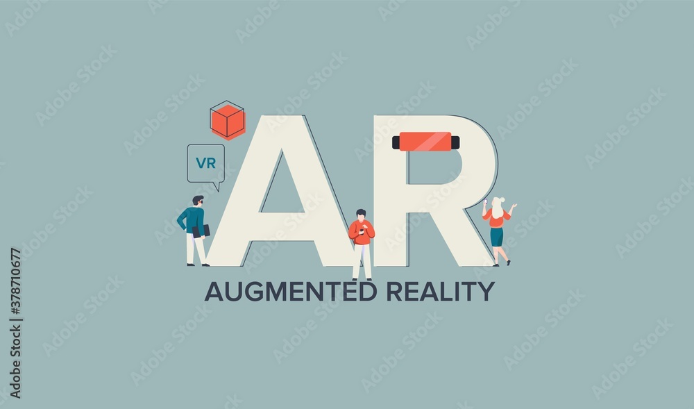 Poster ar augmented virtual reality. modern digital technology visual applications assistance in business c