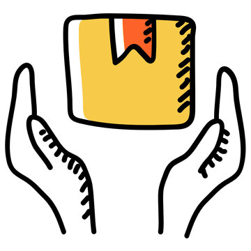 
Parce inside hands doodle design of arcel care icon

