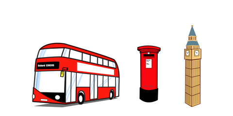 Fototapeta  Travel England public transport .Red double decker bus .Flat icon style concept design. Model of a Red Bus and Big Ben on top of a Map of london obraz