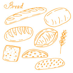 Bread set, vector illustration, hand drawing, color